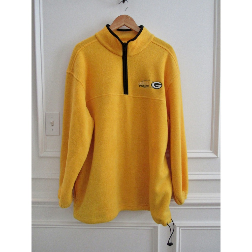 Green Bay Packers NFL Mens XL Gold Fleece 1/4 Zip Pullover Jacket Pockets